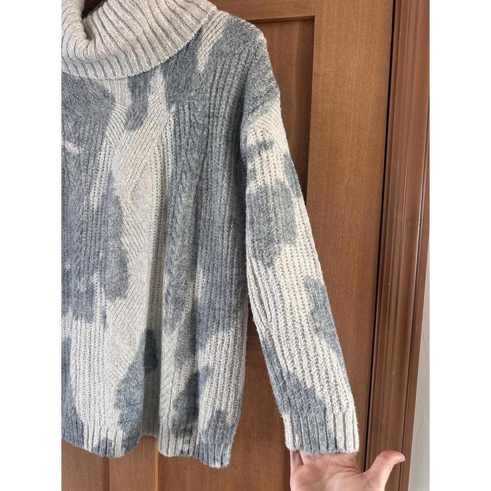 Pilcro Anthropologie Spotted Turtleneck Sweater Cream & Blue Women XS Oversized - Picture 4 of 13